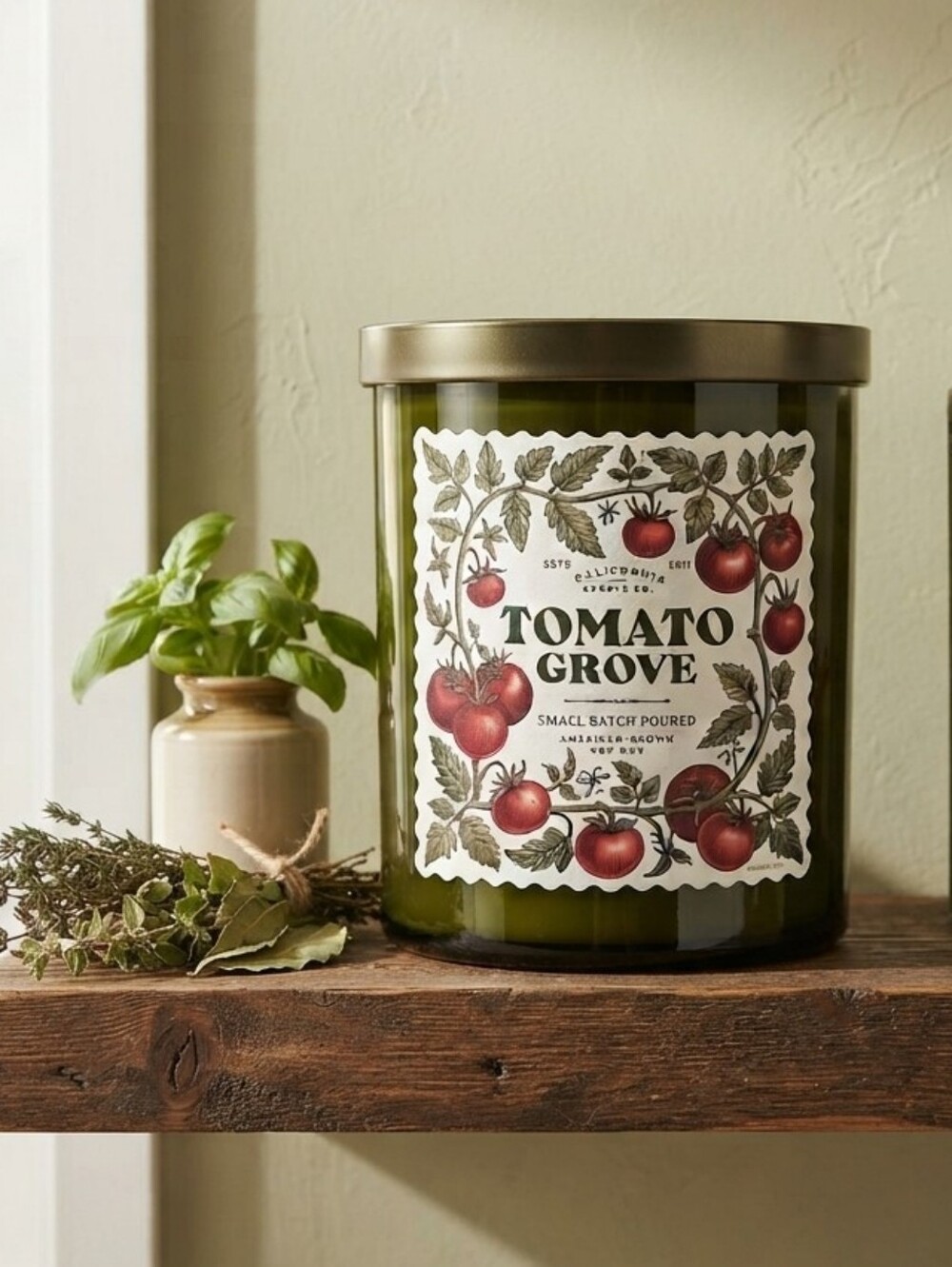 New Leoben Company Candle 1 Wick Tomato Grove 9 oz. Vegan Soy Wax USA Green Jar